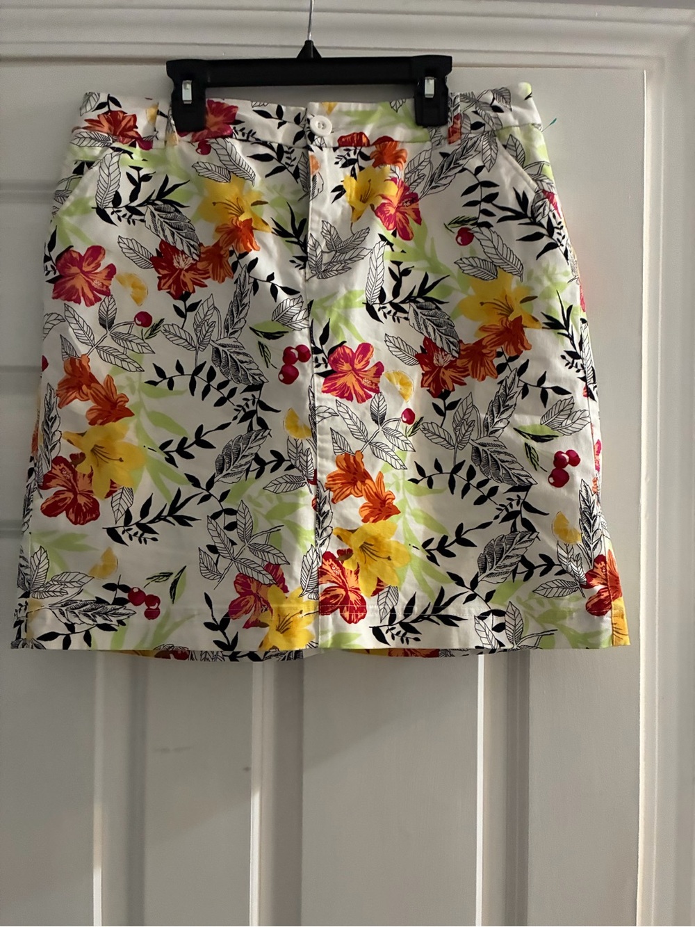 Floral A-Line Skort - White with Yellow & Red Floral Print